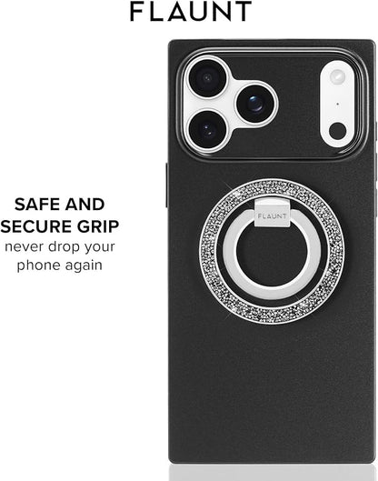 Flaunt MagSafe Ring Phone Stand - Limited Edition Magnetic Phone Grip - Slim, Collapsible Ring Holder & Stand - Detachable, 360° Rotation - Compatible with All MagSafe Cases - Silver Crystal Elegance
