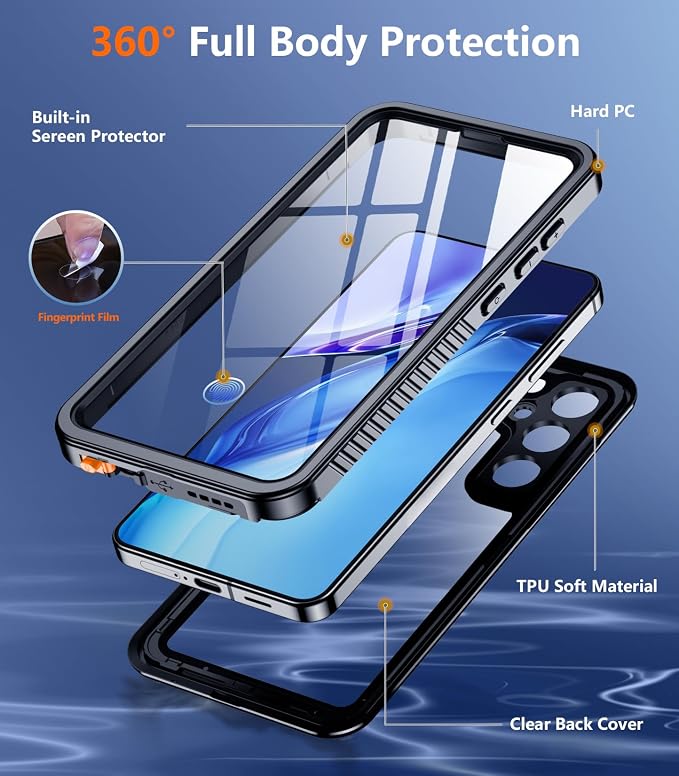 Temdan Designed for Samsung Galaxy S25 Plus Case Waterproof, Built-in Lens & Screen Protector Military Shockproof Dropproof IP68 Underwater Full Body Phone Case for Galaxy S25 Plus 5G 6.7"-Black(2025)