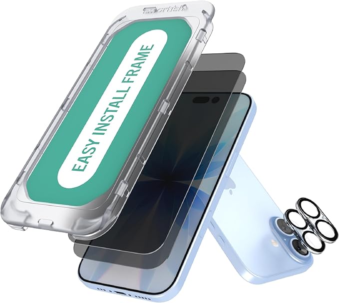 Smartish® iPhone 17 Privacy Screen Protector + Camera Lens Covers - Tuff Sheet - 2-Pack Tempered Glass [Scratch-Resistant] 9H Anti Spy w/Easy Install Frame for Apple iPhone 17