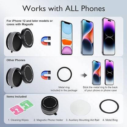 CornrStr Mirror Phone Holder for Shower Magsafe Compatible - Instant Suction Reusable Shower Phone Holder for Windshield, Car, Travel, Gym, Portable, Fits Android & iPhone 17, 16, 15