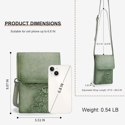 Small Crossbody Bags for Women Trendy Vegan Leather Cell Phone Bag Embossed Flower Design Wallet Purses with Strap