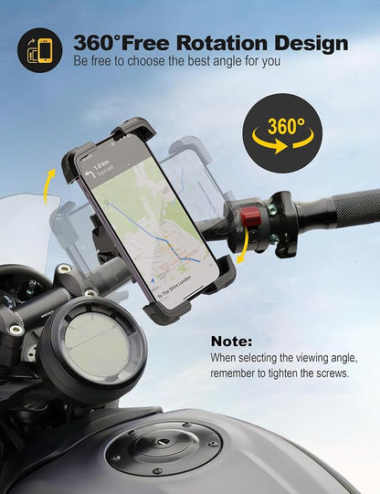 Grefay Bike Phone Holder, Universal Motorcycle Phone Holder with 360 Rotate for 4.7-6.8 Inch Smartphones, Compatible with Road Bike MTB Scooter