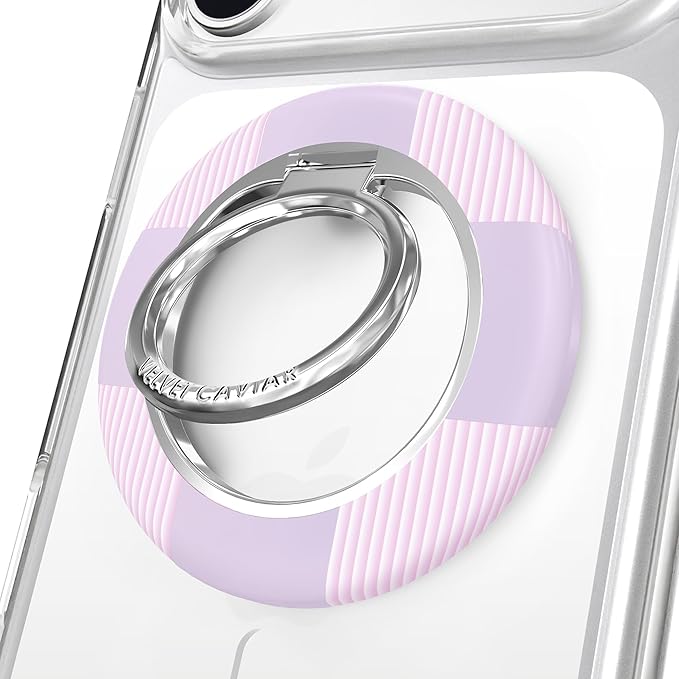 VELVET CAVIAR Compatible with MagSafe Phone Grip 2.0 | Cute Magnetic Ring Holder | Finger Loop Kickstand | Pop On Accessory for iPhone 17, 16, 15, 14, 13, 12 | Lilac Checkered