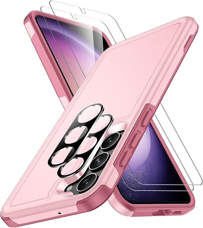 SPIDERCASE Designed for Samsung Galaxy S23 Case, [10 FT Military Grade Drop Protection], 2 Pack [Tempered Glass Screen Protector+Camera Lens Protector] Heavy Duty Shockproof Case, Light Pink