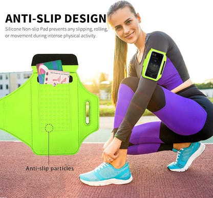 Running Armband with Earphone Bag Cell Phone Armband for iPhone 17 16 15 Pro 14 Plus 13 11 XR, Galaxy S24/S10 Water Resistant Sports Phone Holder Case & Zipper Slot Car Key Holder for 6.7 inch Phone