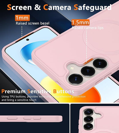 FNTCASE for Samsung Galaxy S25 Case: for Galaxy S24 Cases Magnetic Military Grade Drop Protection Translucent Cell Phone Cover - Slim Durable Shockproof Protective Bumper Cases- 6.2 inches (Pink) | Magnetic Phone Cases, 14FT Military Grade Drop Protect...