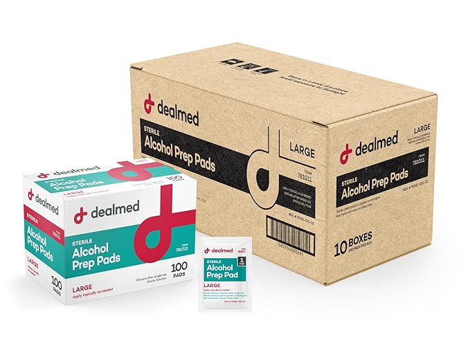 Dealmed Alcohol Prep Pads – 1000 Count Large Latex-Free Gamma Sterilized Antiseptic Wipes, Wound Care Products for First Aid Kits, Home, and Medical Facilities