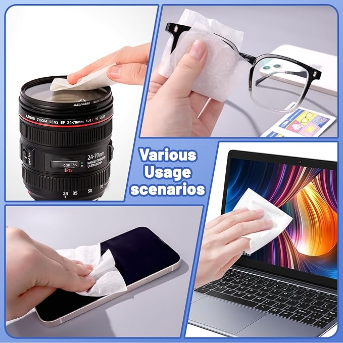 200 Pcs Cleaning Wipes for Glasses,Pre-Moistened Lens Cleaning Wipes, Computer & Laptops Screens, Smart Phones, Optical Lens, Goggles, and Watch Screen l Quick-Dry and Scratch-Free