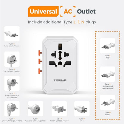 TESSAN Universal Travel Adapter, International Power Adapter | 5 USB Ports (3 USB C), Worldwide Plug Adaptor, US to Europe UK France Germany Spain Ireland Australia Japan, Type C G A I