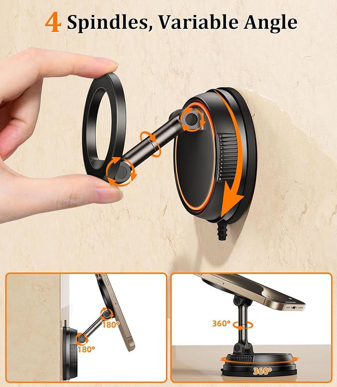 Magnetic Suction Cup Shower Phone Holder, Mirror Phone Mount For Bathroom Stick On Wall Makeup Mirror Compatible With Mag Safe, Bathroom Phone Stand Fit For iPhone 16 15 14 13 12 & Cell Phones