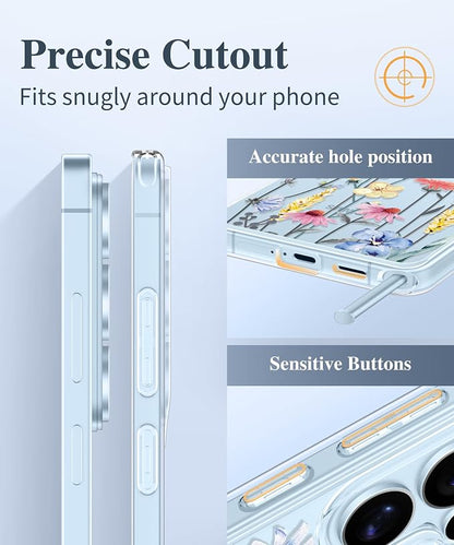 GVIEWIN for Samsung Galaxy S26 Ultra Case, Clear Floral Slim Shockproof Protective Women Phone Case, Non-Yellowing, with Screen Protector & Camera Lens Protector for S26 Ultra 6.9", Aconite/Light Blue