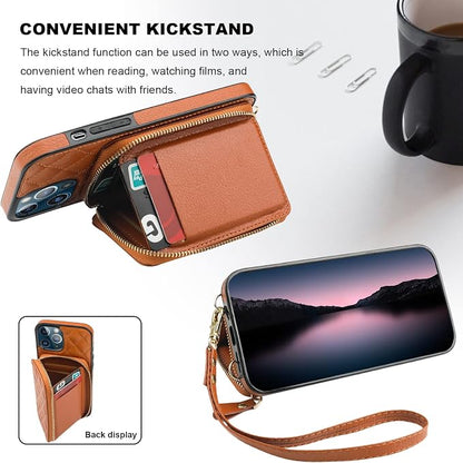 Bocasal Crossbody Wallet Case for iPhone 12 Pro Max, RFID Blocking PU Leather Zipper Handbag Purse Flip Cover, Kickstand Folio Case with Card Slots Holder Wrist Strap Lanyard 5G 6.7 Inch (Brown)