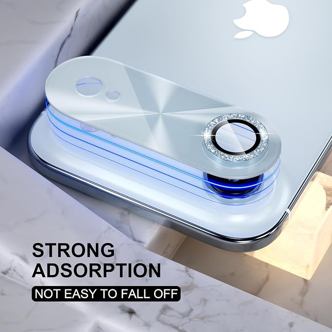 Choiche Compatible for iPhone 17 Air Camera Lens Protector, Bling Camera Cover with 9H Tempered Glass Lens Screen Protector Metal Ring Decoration Accessories 6.5-inch (Light-Sky blue)