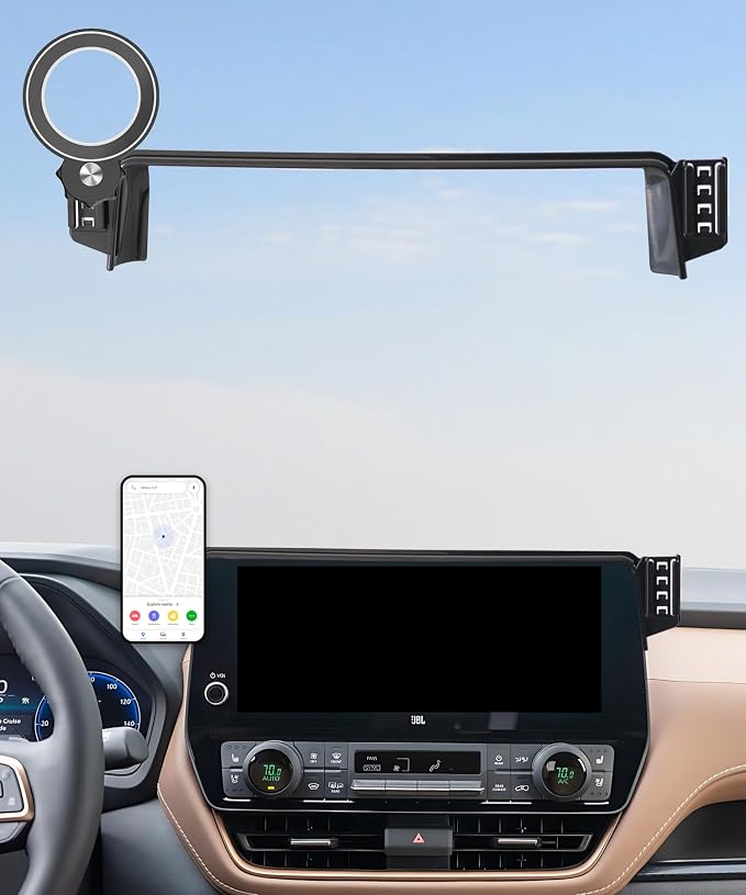 Car Phone Holder for Toyota Grand Highlander/Grand Highlander Hybrid 2024 2025 2026 Accessories Apply to 12.3 Inch Screen Fixed Clip Magnetic Cell Phone Mount 360 Degree Rotation