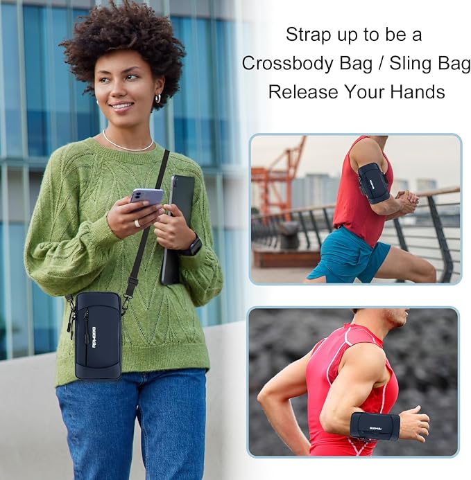 Phone Holder for Running with Crossbody Strap, Running Armband Phone Holder for iPhone 12 13 14 15 16 Pro Max Samsung, Cell Phone Holder for Walking Women Men Under 7.5 Inch（Crossbody Bag Blue）