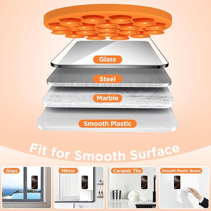Magnetic Suction Cup Phone Mount with MagSafe, Silicone Hands-Free Grip Holder for iPhone Case and Android, Mirror Shower Phone Stand for Makeup FaceTime Gym Kitchen Bathroom, Orange
