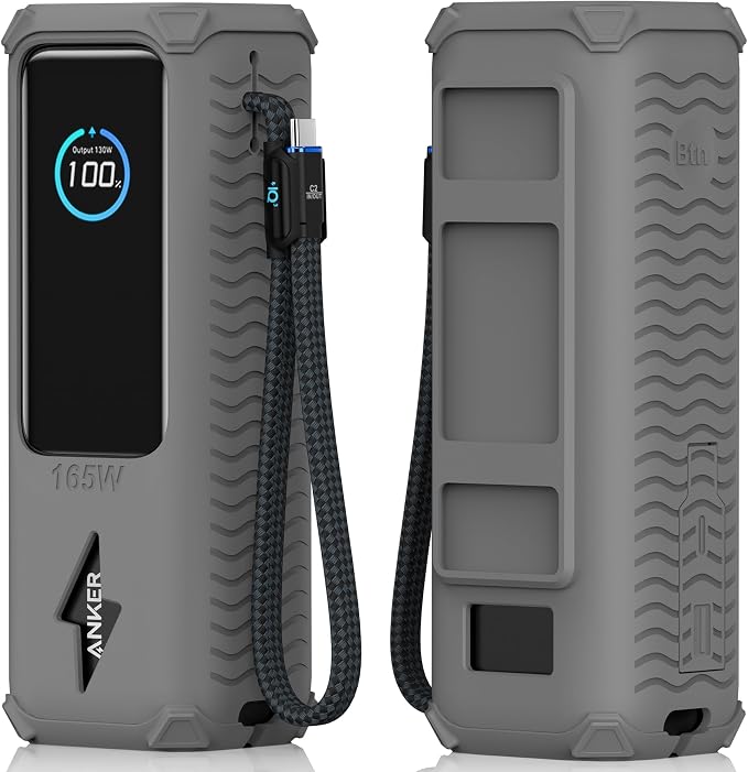 Silicone Case for Anker Laptop Power Bank (25000mAh 165W), with Charging Cable Holder, Portable Protective Cover Compatible with Anker 25000mAh 165W Power Bank for Travel & Daily Use (Gray)