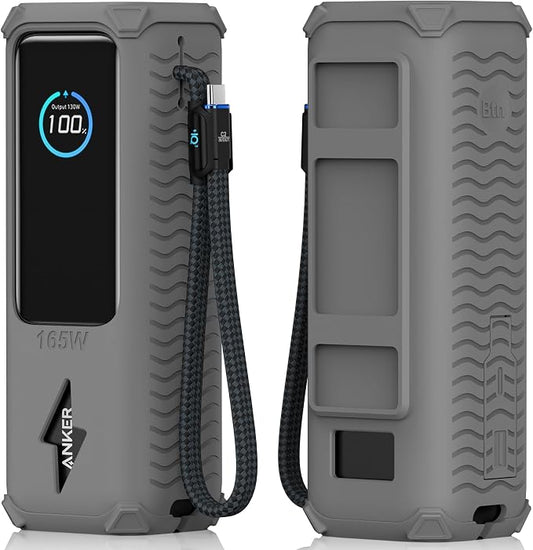 Silicone Case for Anker Laptop Power Bank (25000mAh 165W), with Charging Cable Holder, Portable Protective Cover Compatible with Anker 25000mAh 165W Power Bank for Travel & Daily Use (Gray)