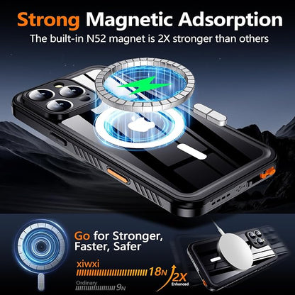 xiwxi for iPhone 16 Pro Max Case Waterproof,[IP68 Underwater][Built-in Screen Protector ][Compatible with MagSafe][15FT Military Dropproof][Dustproof] Full Body Shockproof Protective Phone Case 6.9"
