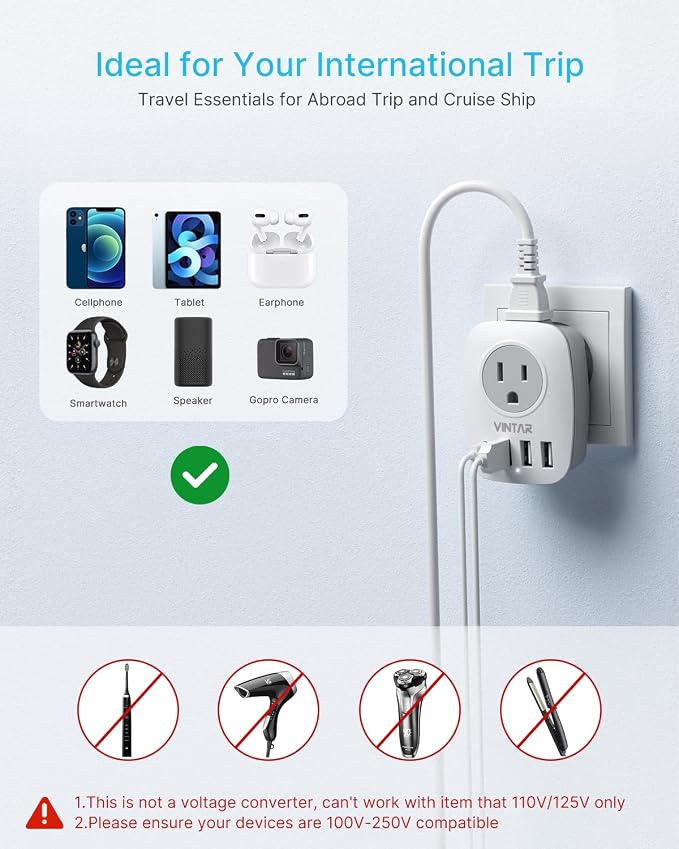 US to UK Ireland Travel Plug Adapter 2 Pack, VINTAR Type G Plug Adapter with 2 Outlets 4 USB Ports(1 USB-C), UK Power Adaptor for USA to England Scotland Dubai Hong Kong British Kenya London