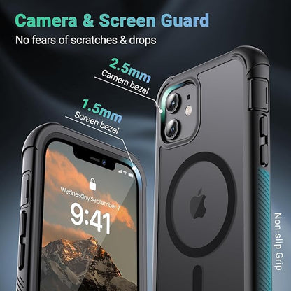 jaroco Magnetic for iPhone 12/12 Pro Case, [Compatible with MagSafe][Military Grade Drop Protection][Heavy Duty Protection][Non-Slip][Shockproof] 2-Layer Durable Bumper Phone Case 6.1''-Black