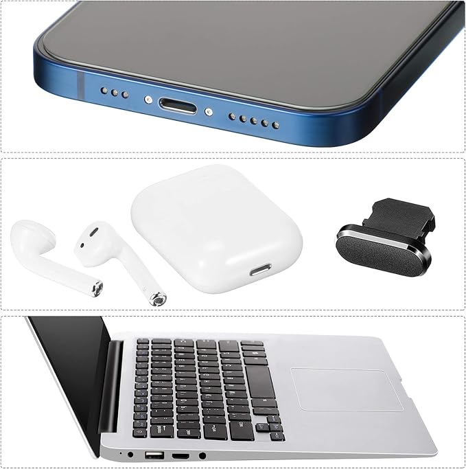 Frienda Anti Dust Plug Metal Phone Port Cover Compatible with iPhone 14/13/12/11 Lightning Connector Cleaning Tool Kit Phone Speaker Cleaner Receiver Dust Remover Multicolor