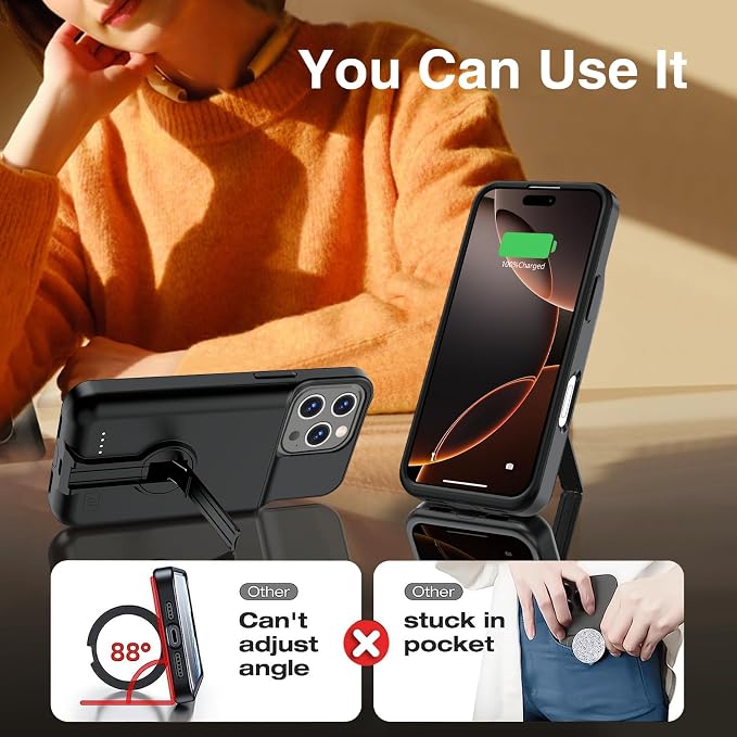 BOPPS Charging Case for iPhone 16 Pro Max with Stand, Charger Cover for iPhone 16 Pro Max Battery Case,Black