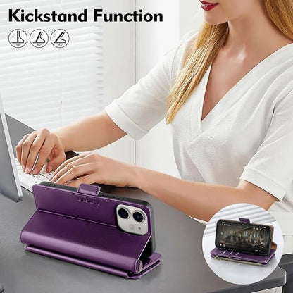 Antsturdy Compatible with iPhone 12 Wallet Case,RFID Blocking PU Leather Phone Case Women Men Kickstand Flip Cover Wrist Strap Zipper Credit Card Holder Slots,for Apple 12 Pro 6.1",Purple