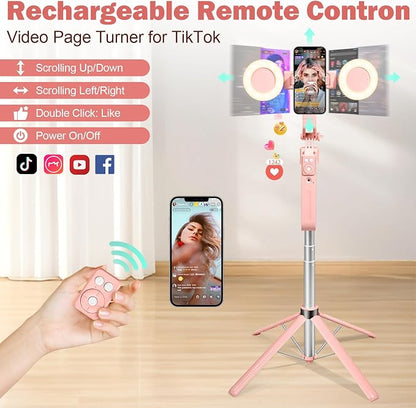 70.9" Auto Face Tracking Selfie Stick Tripod for iPhone with Light, 360° Rotation & Gesture Control, Cell Phone Tripod with Remote for TikTok/Vlog/Live Stream, Compatible with iPhone/Android