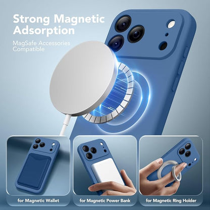 Magnetic for iPhone 17 Pro Case, Compatible with MagSafe, [Full Camera Protection][Screen Protector] Silicone Shockproof Protective Phone Case for iPhone 17 Pro 6.3", Lake Blue