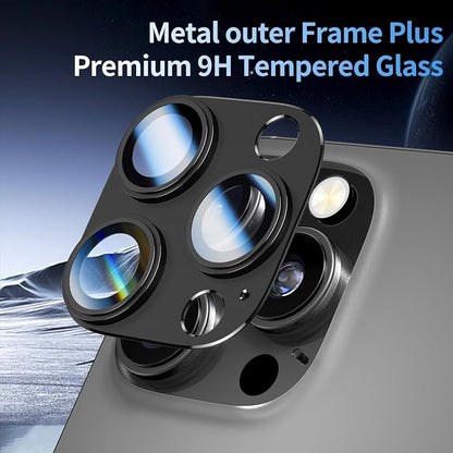 2 Pack Camera Lens Protector for iPhone 14/15/16 Pro & Pro Max Tempered Glass Camera Cover Lens Aluminum Alloy Metal, for iPhone 16 pro max Camera Lens Protector, Clear Photography, Black