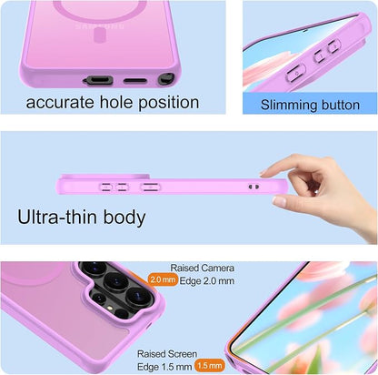 Pilaru Compatible for Samsung Galaxy S26 Ultra Case: [MagSafe Fit] Galaxy S26 Ultra case with Screen Protector,Matte Translucent Soft-Touch Skin/Full Body Protection for s26ultra Phone case,Pink