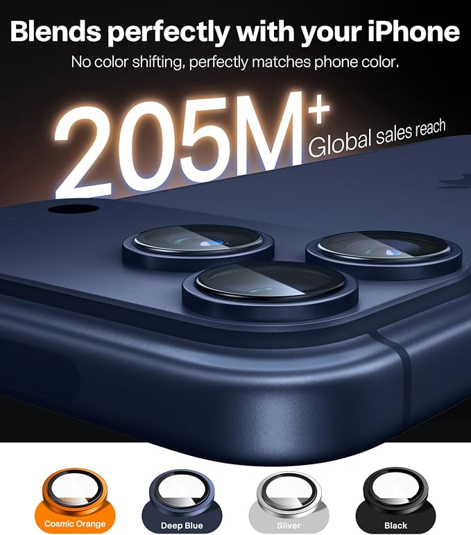 TORRAS 3-Year Ultimate Durability for iPhone 17 Pro Max/17 Pro Camera Lens Protector-1:1 Invisible Fit & Ultra Clarity, Military-Grade 9H+ Aerospace Glass, Anti-Scratch, Metal Frame, Deep Blue