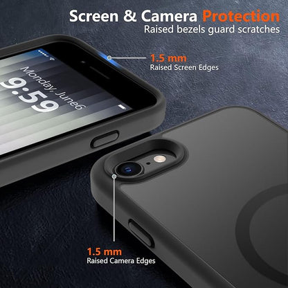 MOCCA Strong Magnetic for iPhone SE Case 2022/iPhone SE 2020 Case/iPhone 7 Case/iPhone 8 Case [Compatible with Magsafe] Slim Thin Translucent Matte Protective Cover Phone Case 4.7'', Black