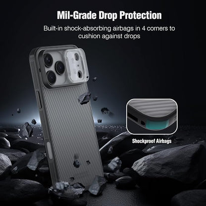 Nillkin Camshield Case for iPhone 17 Pro Max Case, [Built-in Dual Camera Cover][Slim Profile] [Military Grade Drop Protection] Shockproof Bumper Phone Case 6.9 inch 2025 Clear Black