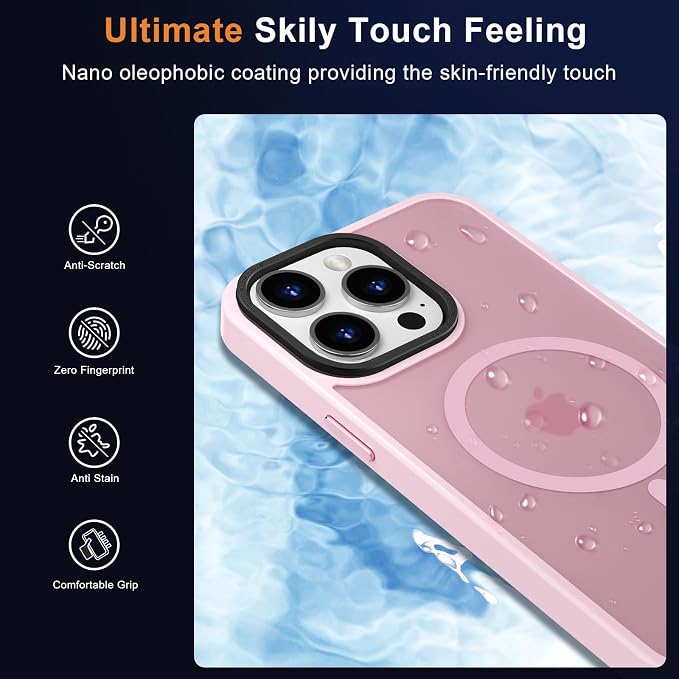 MOCCA Strong Magnetic for iPhone 15 Pro Max Case, [Compatible with Magsafe][13FT Military Drop Protection] Slim Translucent Matte Shockproof Case for iPhone 15 ProMax Case 6.7'' - Pink