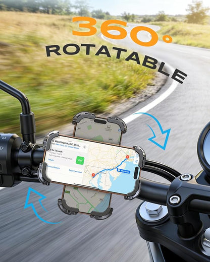 Zewdov Motorcycle Phone Mount [Secure Grip][Anti-Drop], Upgrade Bike Phone Holder [1s Stable Lock], 360° Rotatable Phone Holder for Mountain Bike/ATV, Fits for iPhone/Samsung 4.7-6.8", Clamp Mount