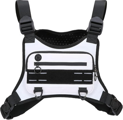 Muserise Sports Chest Bag For Men Women, Water Resistant Lightweight Front Chest Pack, Running Vest Bag With Built-In Phone Holder & Extra Storage For Workouts, Running, Cycling (White)