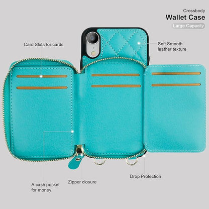 Bocasal Crossbody Wallet Case for iPhone Xr, RFID Blocking PU Leather Zipper Handbag Purse Flip Cover, Kickstand Folio Case with Card Slots Holder Wrist Strap Lanyard 6.1 Inch (Mint Green)
