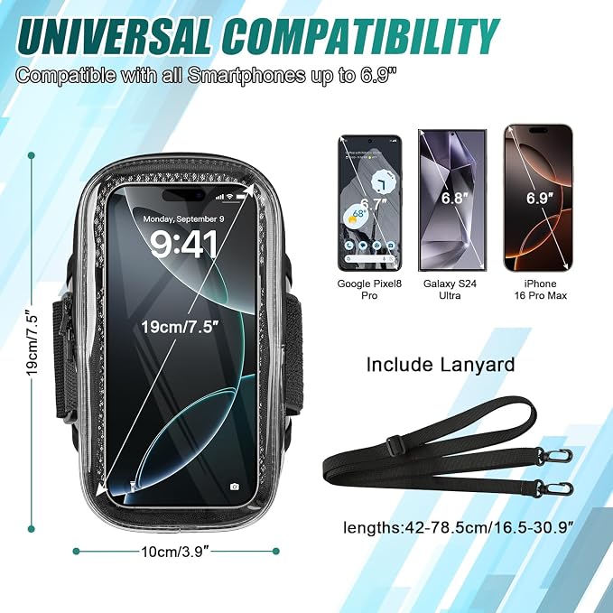 Phone Holder for Running, 2-in-1 Arm Band Cross Bag for iPhone16 15 14 13 Plus Pro Max 12 11 X Samsung Android, Arm Bag with Key Card Pocket for Workout Gym Exercise Fitness (Dark Grey)