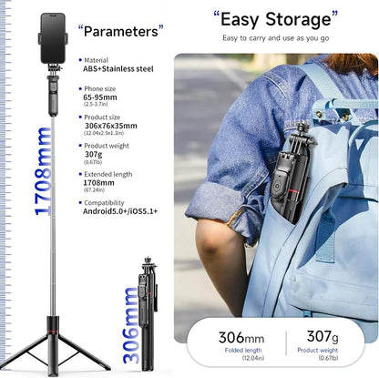 Gimbal Stabilizer - Master Every Move, 67" Selfie Stick Tripod for iPhone, Extendable Travel Tripod with 360° Panoramic Shot with Remote, Foldable Phone Stand for iPhone/Android