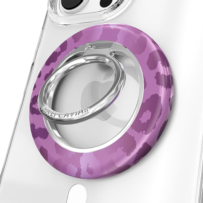 VELVET CAVIAR Compatible with MagSafe Phone Grip 2.0 | Cute Magnetic Ring Holder | Finger Loop Kickstand | Pop On Accessory for iPhone 17, 16, 15, 14, 13, 12 | Amethyst Leopard