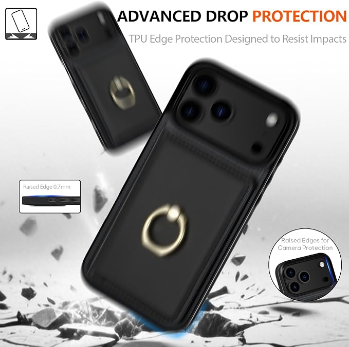LOHASIC for iPhone 17 Pro Max Case Wallet with Card Holder, 360° Rotation Ring, RFID Blocking, 5 Card Slots, PU Leather 6.9" Cover for Apple 17 Pro Max Men Women, Black