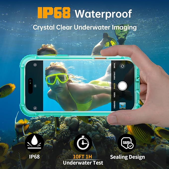 for iPhone 17 Pro Max Waterproof Case, Fit for Magsafe, IP68 Full Body Shockproof Dustproof, Built-in Camera Control and Screen Protector, 15FT Heavy Duty Military, 6.3" Cyan