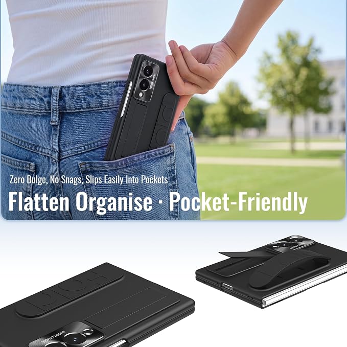 for Samsung Galaxy Z Fold 8 Case with Wristband Stand, Built-in Screen & Lens Protection Shockproof Full Body Drop Fall Protection.(Black)
