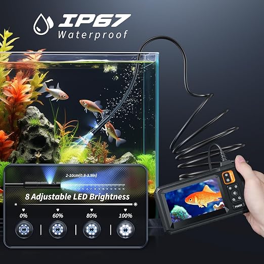 Endoscope Camera with Light, Inspection Borescope Camera with 4.3" IPS Screen, 1920P HD with 8 LED Lights, 16.5FT Semi-Rigid Cord Bore Scope, IP67 Waterproof Endoscope for Sewer, Dual Lens(Orange)