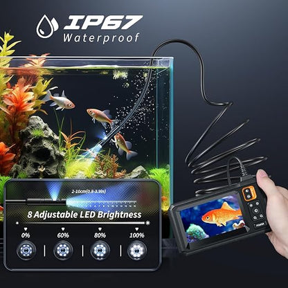 Endoscope Camera with Light, Inspection Borescope Camera with 4.3" IPS Screen, 1920P HD with 8 LED Lights, 16.5FT Semi-Rigid Cord Bore Scope, IP67 Waterproof Endoscope for Sewer, Dual Lens(Orange)