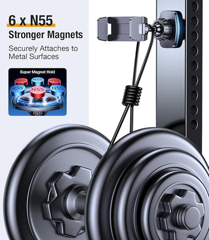 Coolpow Magnetic Phone Holder for Gym【6*N55 Strong Magnets】 Magnetic Phone Mount Attach to Metal Surface, Golf Cart Phone Holder Magnet for Men Women with Smartphones 4.7-7", Gifts for Golfers