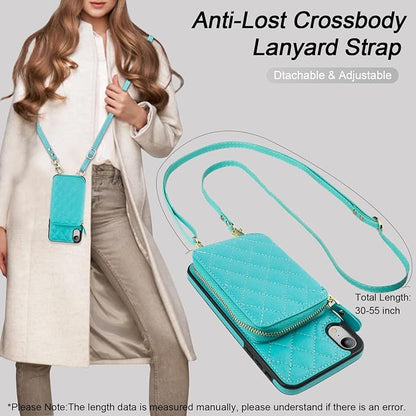 Bocasal Crossbody Wallet Case for iPhone Xr, RFID Blocking PU Leather Zipper Handbag Purse Flip Cover, Kickstand Folio Case with Card Slots Holder Wrist Strap Lanyard 6.1 Inch (Mint Green)