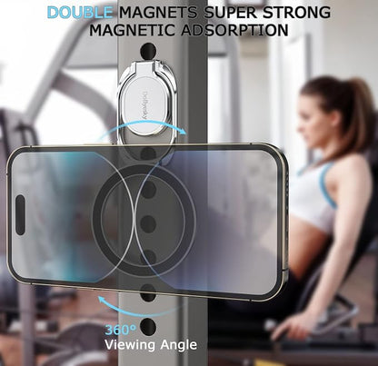 Magnetic Phone Grip Holder Kickstand, Gym Double Adjustable Finger Ring Grip and Stand, Compatible with PopSockets MagSafe Ring Removable for iPhone (Silver)